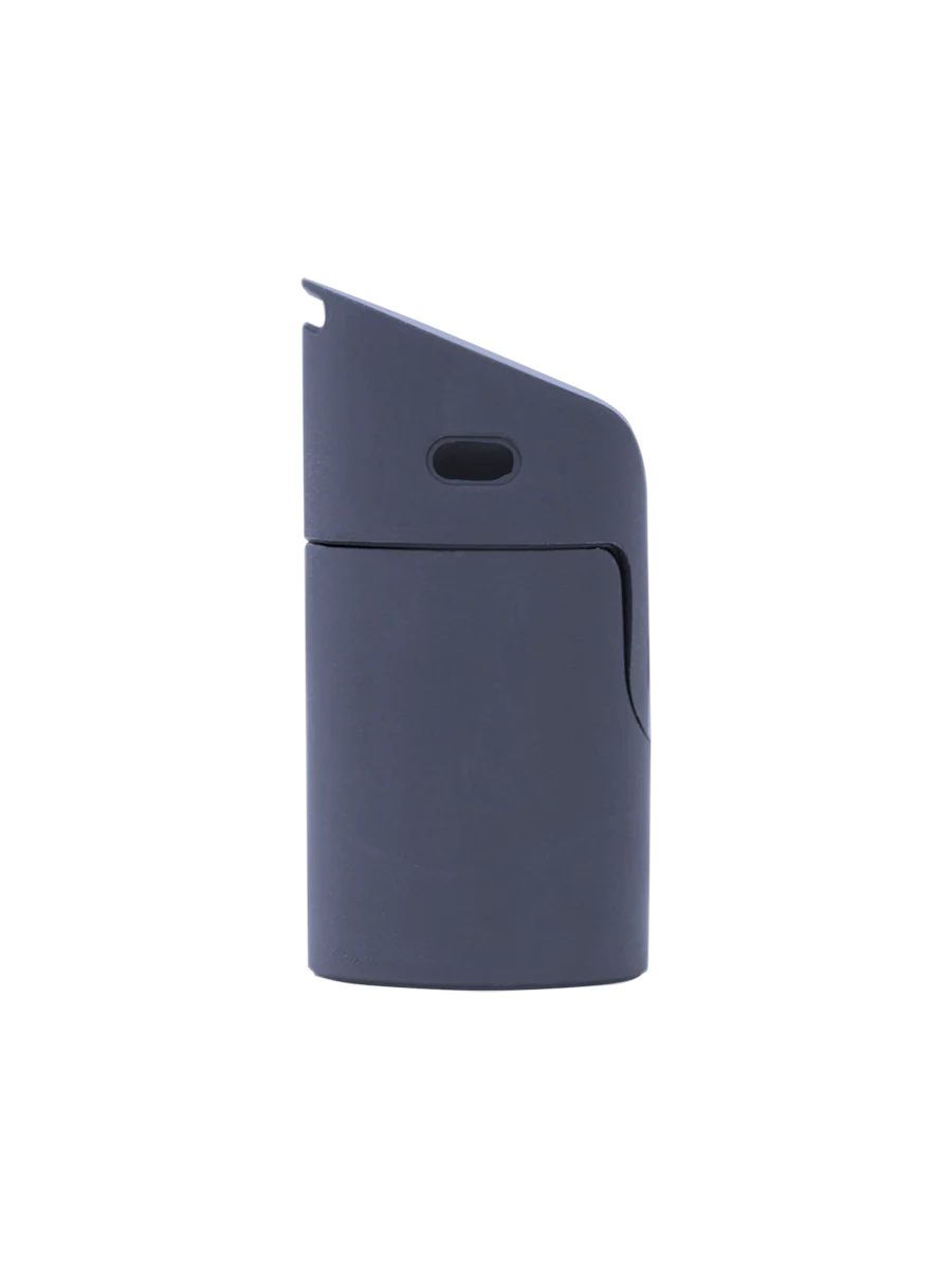 Side view of Puffco Pivot Mouthpiece in black, showcasing ergonomic silicone design for comfortable vaping