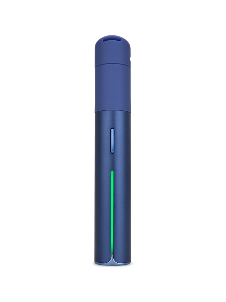 Puffco Pivot Sapphire — pocket-size dab vaporizer in deep sapphire blue, front profile of compact portable device