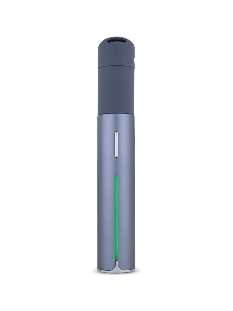 Puffco Pivot Vaporizer in Slate – modern blue-gray finish, front profile of compact portable vaporizer.