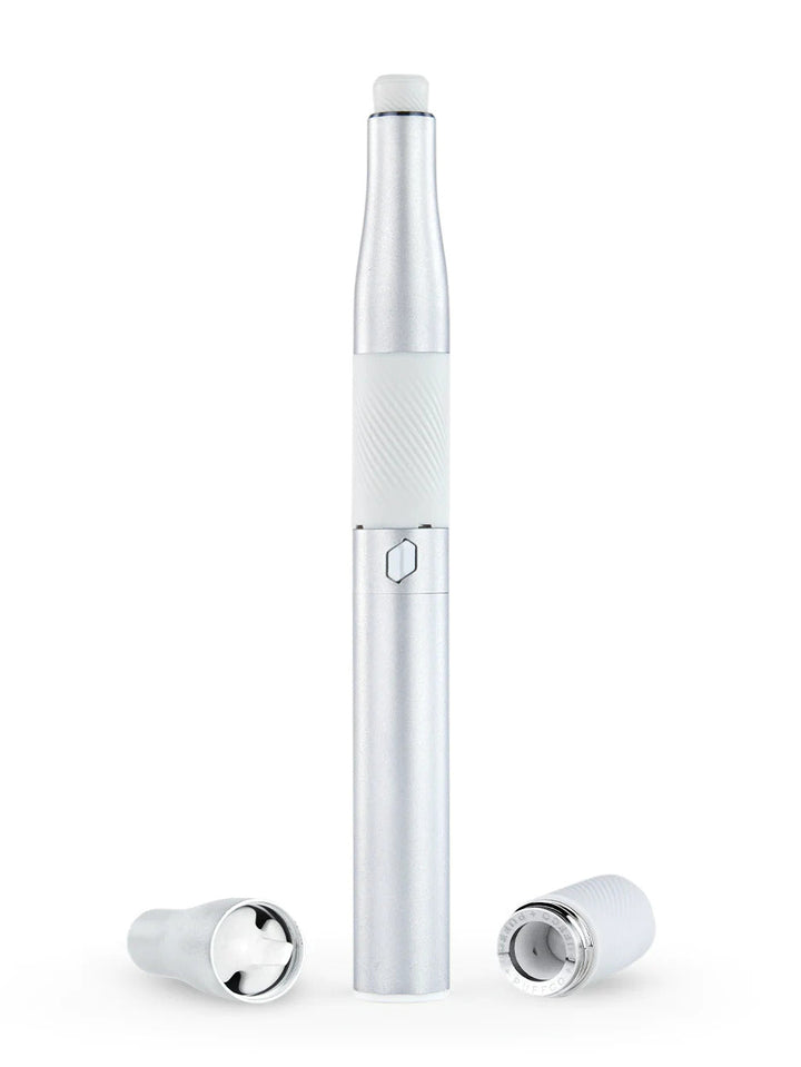 New Puffco Plus Pen in silver with detachable ceramic chamber and mouthpiece