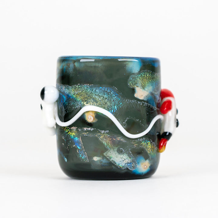 Empire Glassworks Across The Universe Puffco Proxy Core Attachment, glass on its own, showing the astronaut and rocket over galaxy glass.