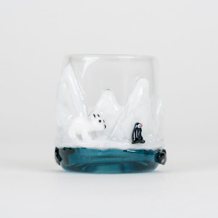 Empire Glassworks Avenge The Arctic Puffco Proxy Core Attachment, glass on its own, showing the white ice formations over blue glass.