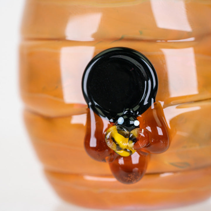 Empire Glassworks Save The Bees Puffco Proxy Core Attachment, close-up of the hive entrance and honey drip.