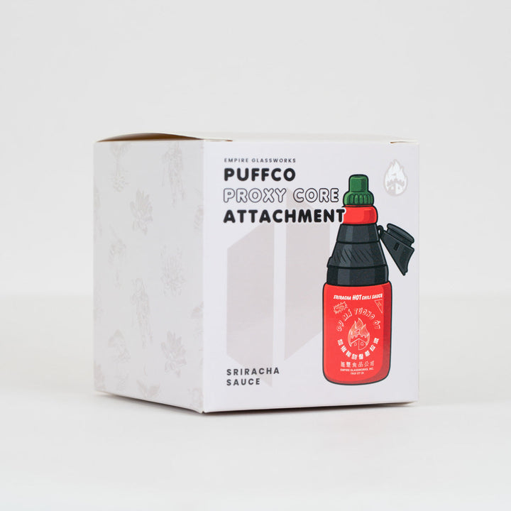 Empire Glassworks Sriracha Sauce Puffco Proxy Core Attachment, retail box.