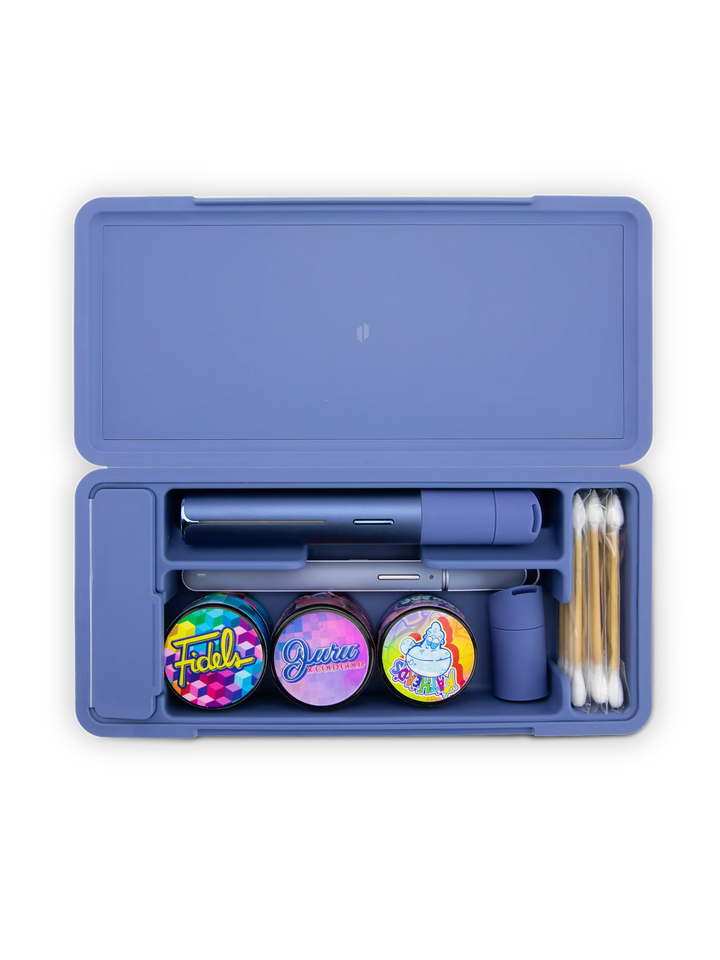 Puffco Travel Case — Sapphire hard shell case, overhead open view