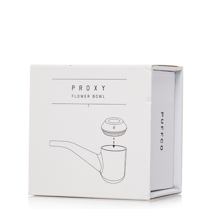 Back of Puffco Proxy Flower Bowl packaging showing installation diagram for easy connection to Puffco Proxy Glass accessory.