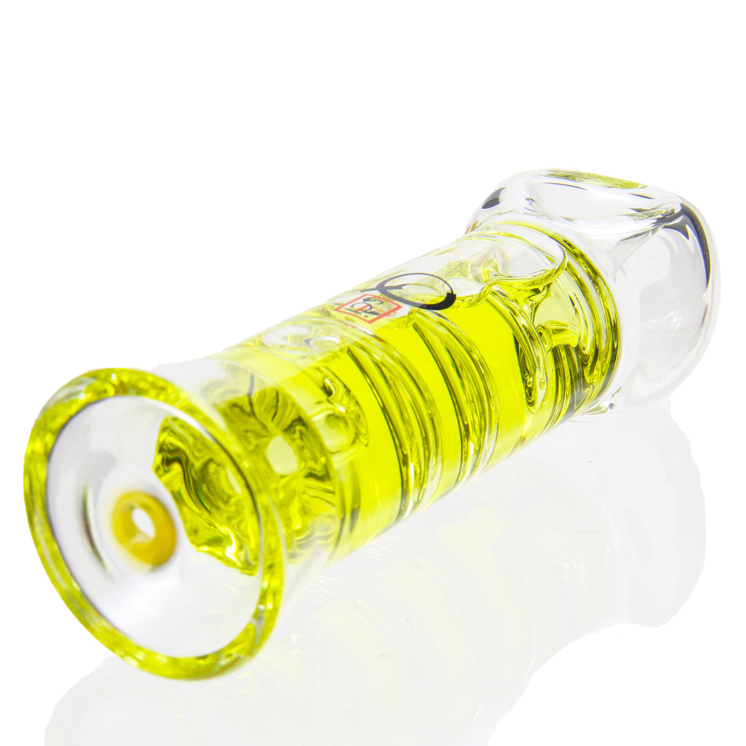 Q Sci Glycerin Hand Pipe — yellow freezable glycerin coil hand pipe for cooler hits, hero shot