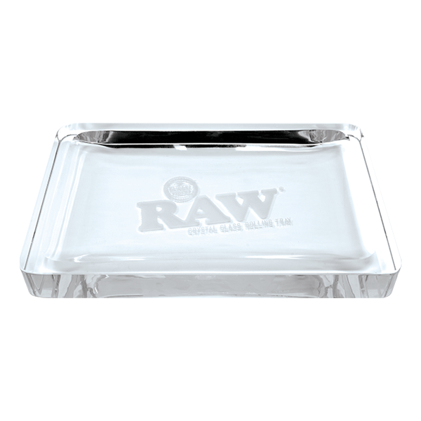 RAW Crystal Rolling Tray – angled side photo displaying thick lead-free crystal glass