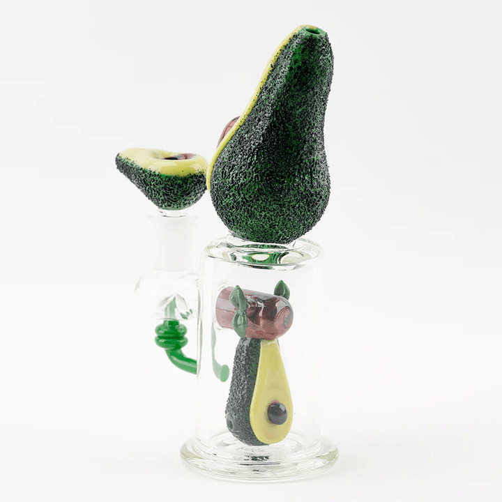 Empire Glassworks - Avocadope Mini Rig water pipe featuring a realistic avocado design with diffused downstem. Ideal for avocado bong collectors.
