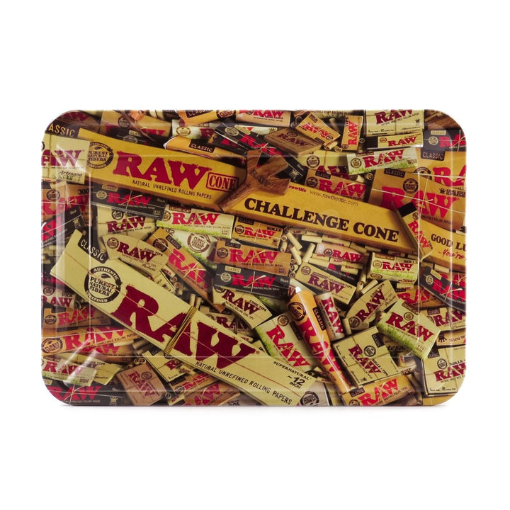 RAW Mini Rolling Tray 5x3.5 inch metal surface in mixed product design