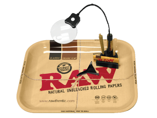 RAW Perspector illuminated magnifier on RAW Rolling Tray