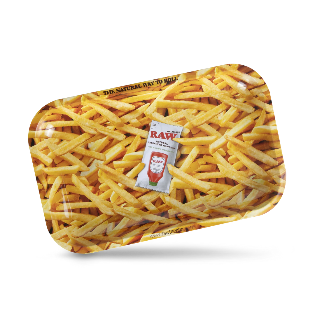 RAW French Fries On a Platter Small Rolling Tray