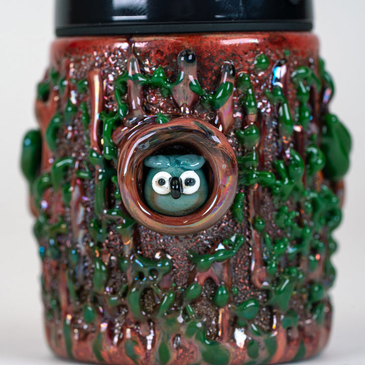 Empire Glassworks Renew The Redwood Puffco Proxy Core Attachment, close-up of the owl and moss details.