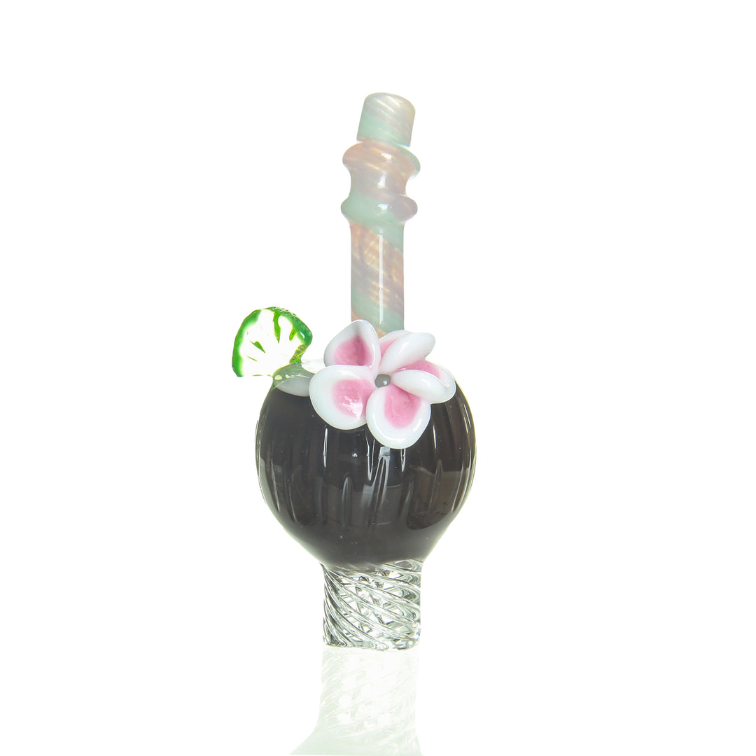 Reyna Coconut Spinner Cap in Pink Flower — heady glass directional spinner carb cap, hand-shaped pink flower accent, fits 25mm and 30mm bangers