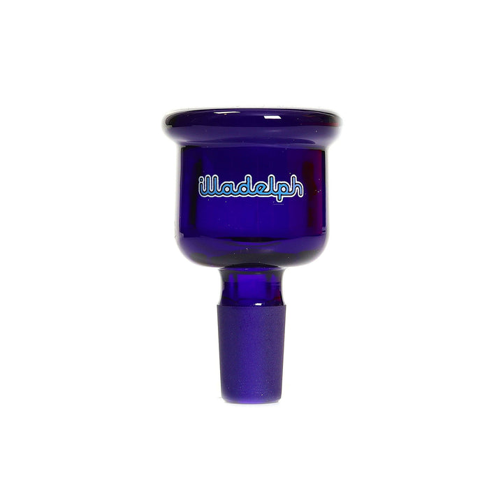 illadelph 14mm multi hole bell slide in cobalt blue positioned upright showcasing the deep blue bell shape and 14mm male joint for enhanced airflow and reduced clogging