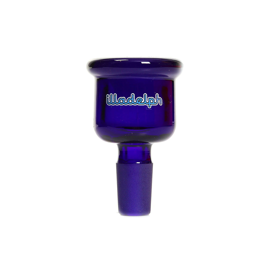 illadelph 14mm multi hole bell slide in cobalt blue positioned upright showcasing the deep blue bell shape and 14mm male joint for enhanced airflow and reduced clogging