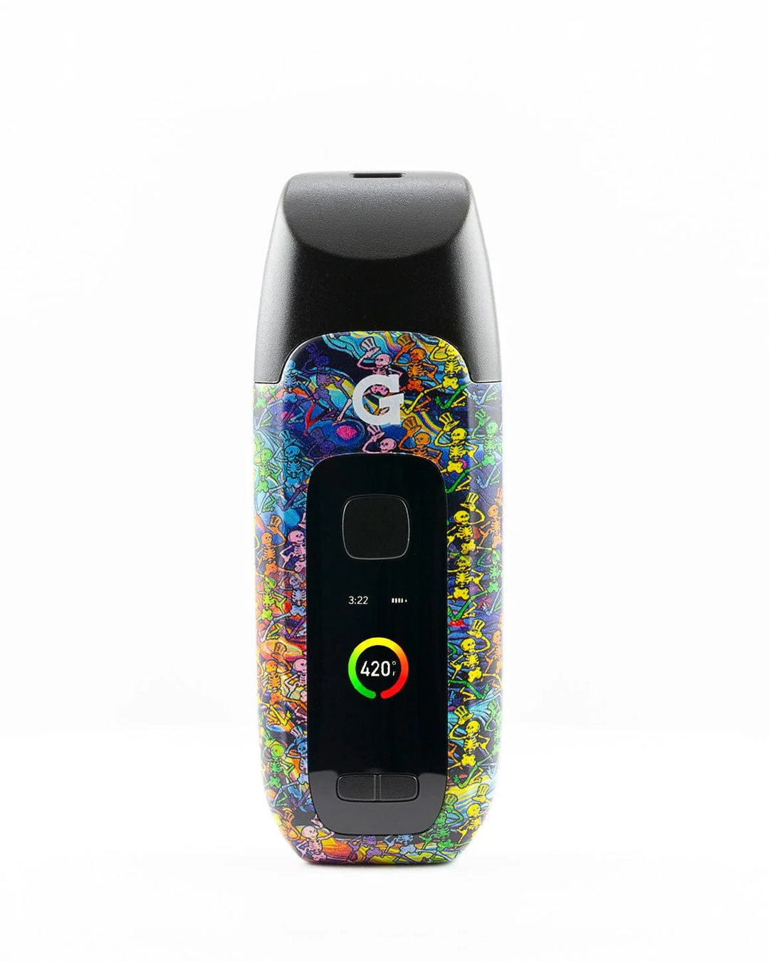 G Pen Dash+ Dry Herb Vaporizer – Grateful Dead edition with full-color tie-dye pattern and LED screen.