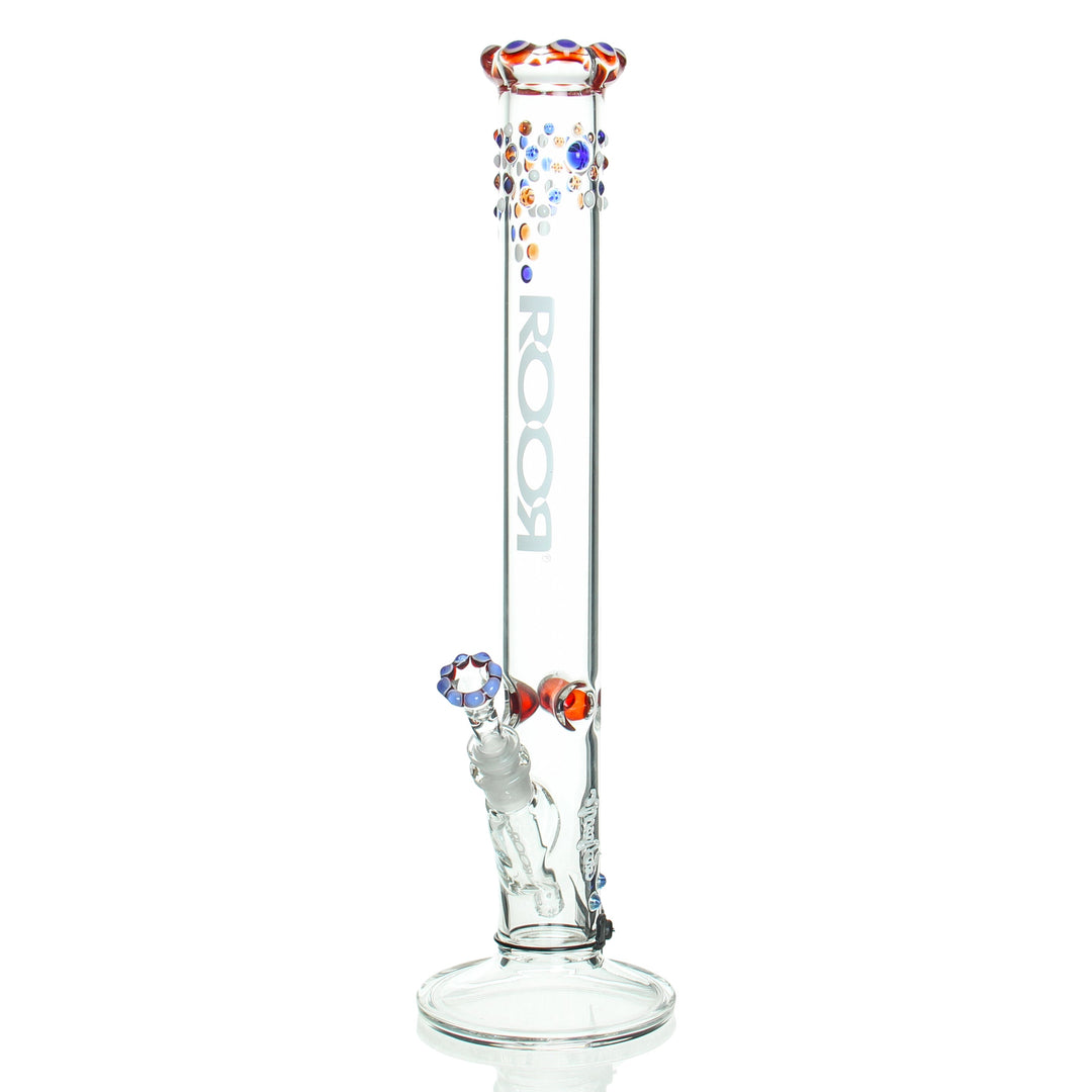 RooR 18in Straight Tube White Triple Color Crown Raindrops — 50x5mm straight bong with white finish and triple-color crown raindrops