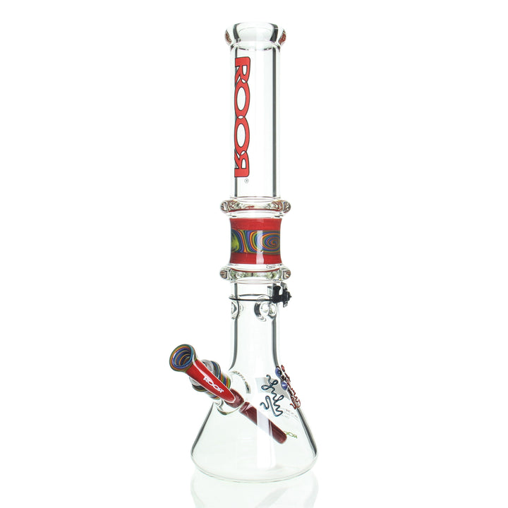 RooR x Chase Adams 18in Beaker Red Black — 50x7mm thick borosilicate beaker bong with red and black accents