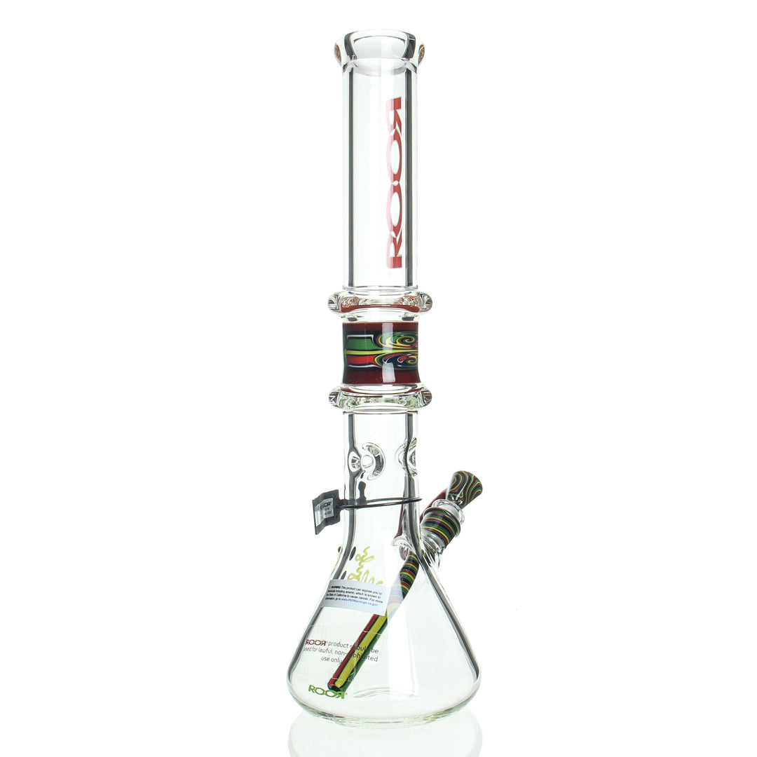 RooR x Chase Adams 18in Beaker Red White — red and white beaker bong collab shown from alternate angle