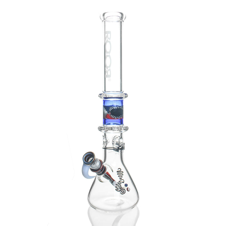 RooR x Chase Adams 18in Beaker White — 50x7mm thick borosilicate beaker bong with Chase Adams white accent