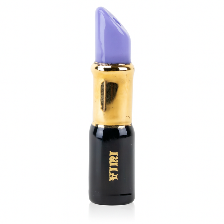 Empire Glassworks x Sakibomb purple lipstick-shaped chillum on display