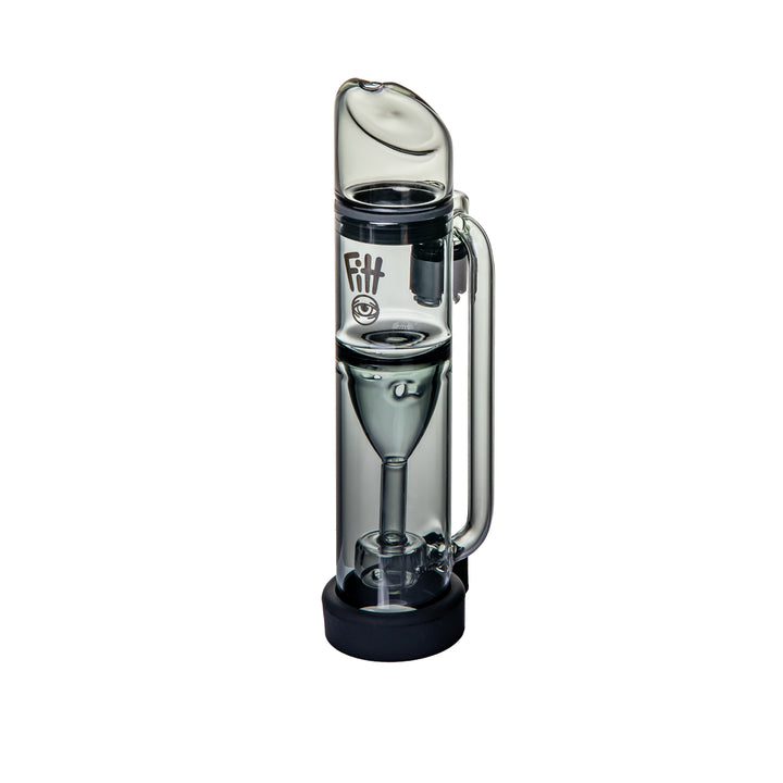 Ryan Fitt Pillar Pivot Bubbler rear angle showing clean glass lines and balanced freestanding base