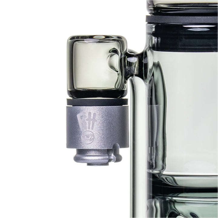 Ryan Fitt Pillar Pivot Bubbler joint connection close-up displaying precision fit attachment point for Puffco Pivot