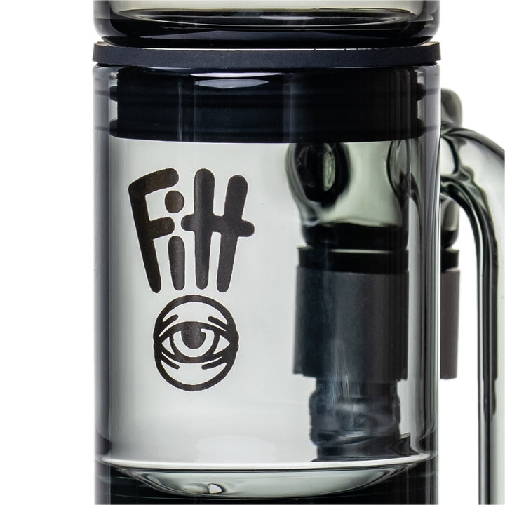 Ryan Fitt Glass Co. logo close-up etched on Pillar Pivot Bubbler confirming authentic artist glass