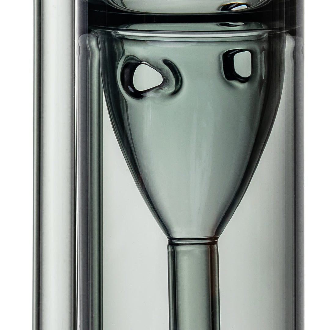 Ryan Fitt Pillar Pivot Bubbler recycler funnel close-up illustrating internal water routing and splash control
