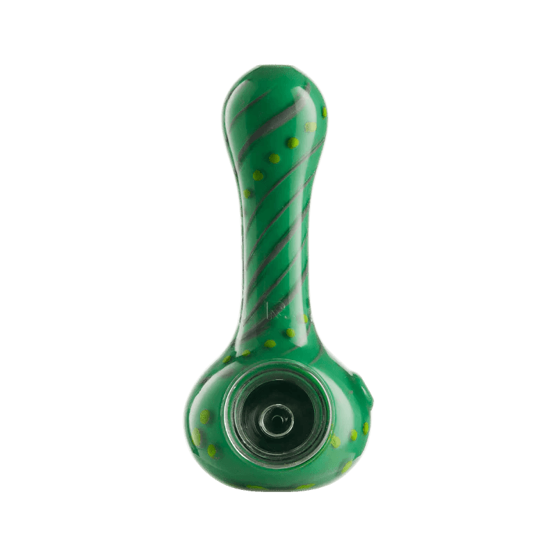 EYCE - Silicone ORAFLEX Spoon Pipe - Floral in green with yellow dots and black swirl pattern, showcasing durable silicone pipe design.