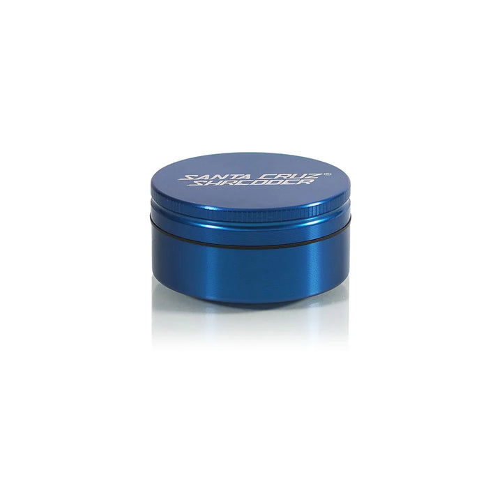 Santa Cruz Shredder Medium 2-Piece Grinder in Blue – anodized finish with laser-etched logo and smooth fit.