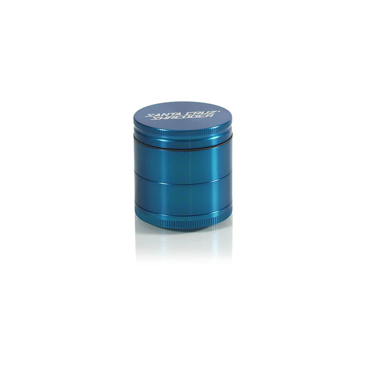Blue Santa Cruz Shredder 4-Piece Medium Herb Grinder featuring durable anodized body.