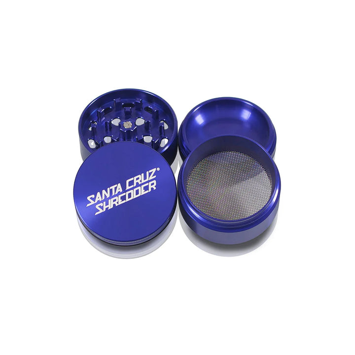 All four parts of the Purple Santa Cruz Shredder Medium Grinder displayed.