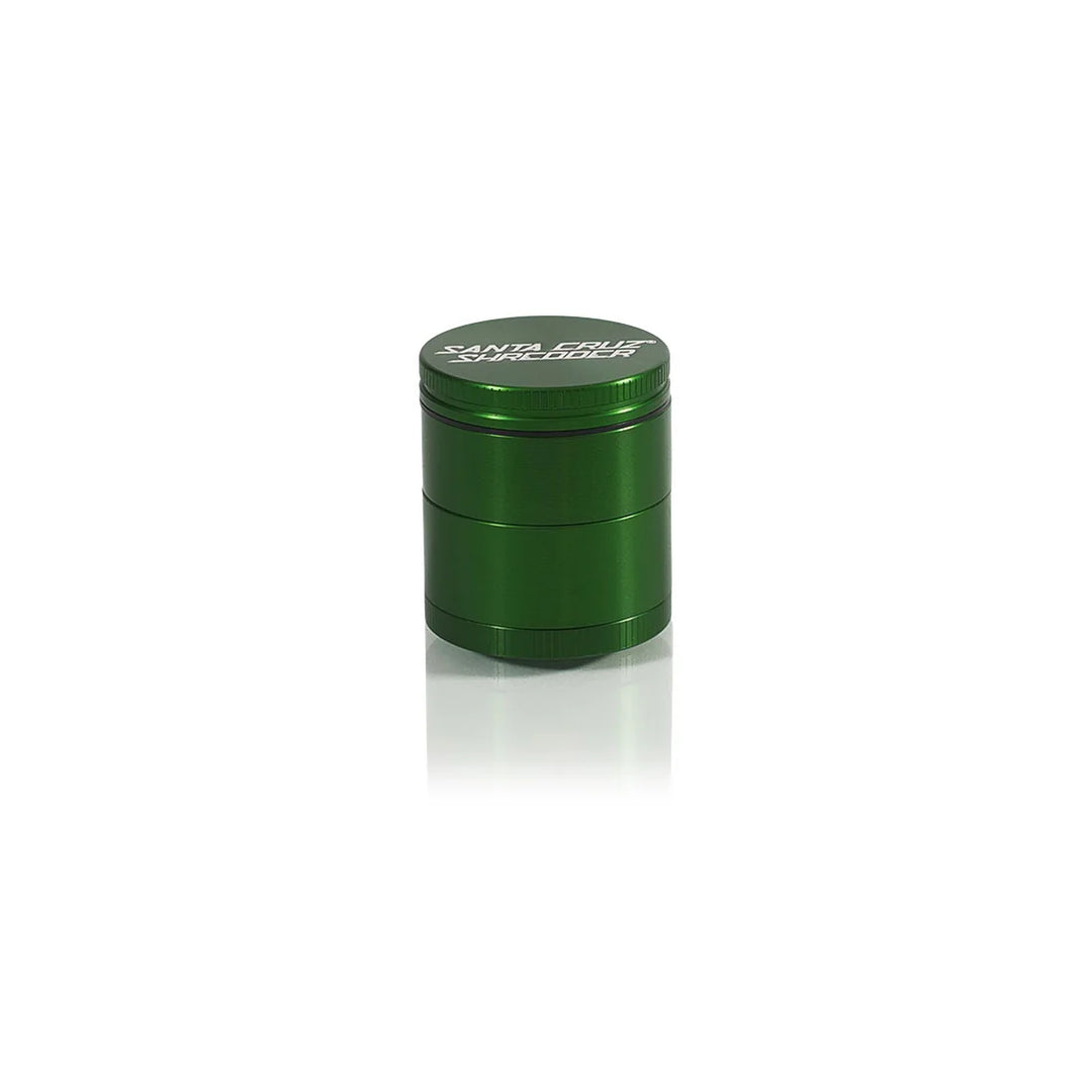 Green Santa Cruz Shredder 4-Piece Small Grinder – anodized aluminum finish with magnetic lid.