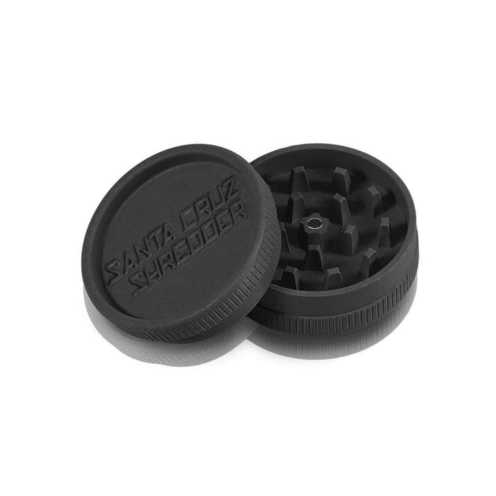 Opened Black Santa Cruz Shredder Hemp Grinder – Large 2 Piece Model with Textured Grip