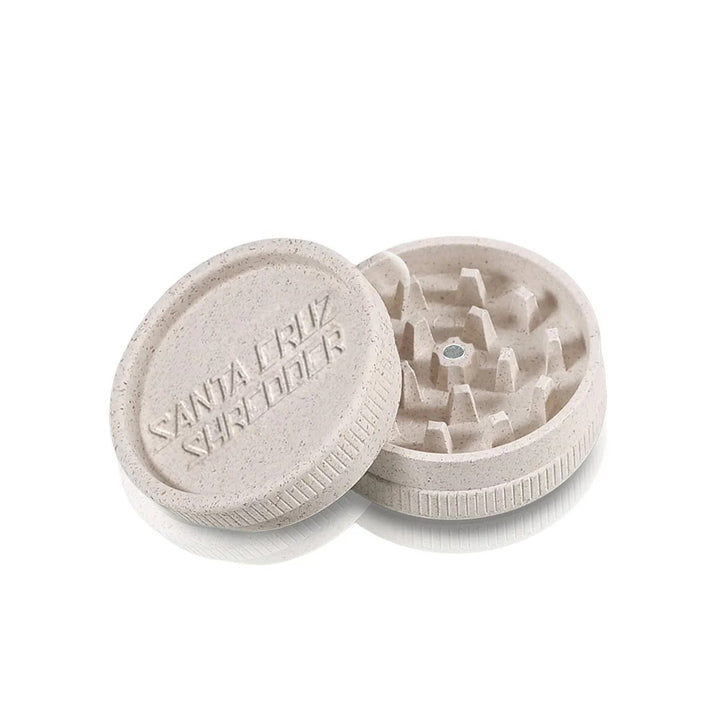 Opened White Santa Cruz Shredder 2 Piece Hemp Grinder – Smooth Bioplastic Finish