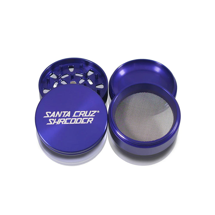 Purple Santa Cruz Shredder 4-piece grinder with magnetic lid and deep pollen catcher