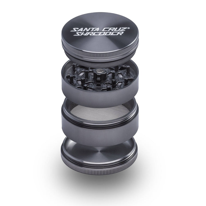 Gunmetal grey Santa Cruz Shredder 4-piece aluminum grinder with open top lid