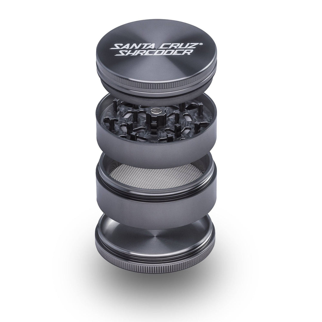 Gunmetal grey Santa Cruz Shredder 4-piece aluminum grinder with open top lid