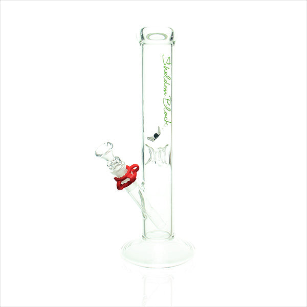 Sheldon Black Glass 13 inch Medio Straight Tube 50x5mm Green accent bong with 14mm joint