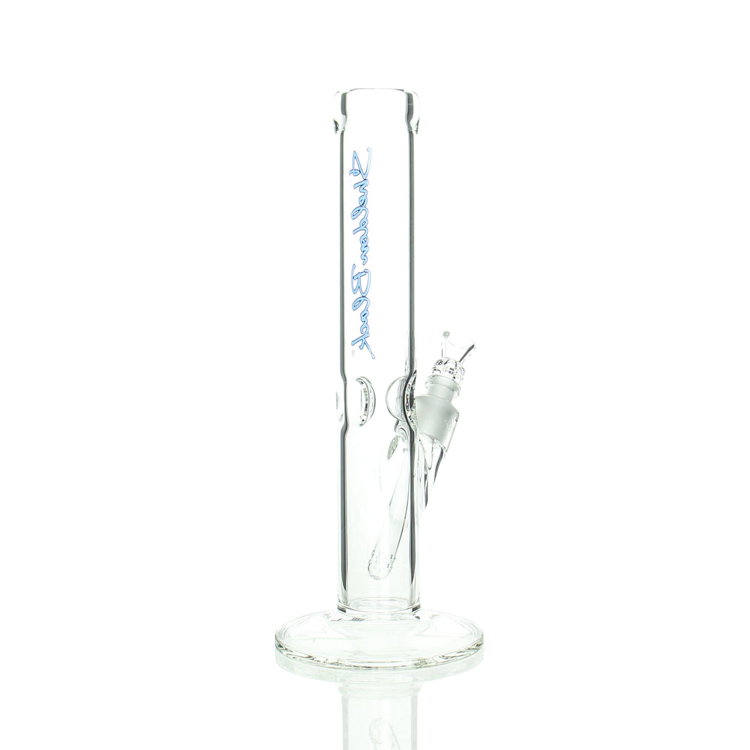 Sheldon Black 13in Grasso Straight Tube Signature Blue — Signature Blue Grasso straight bong shown from alternate angle