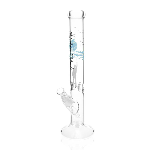 Sheldon Black 16 inch Grasso Straight Tube 50x5mm Man With Birds Blue bong with 14mm joint