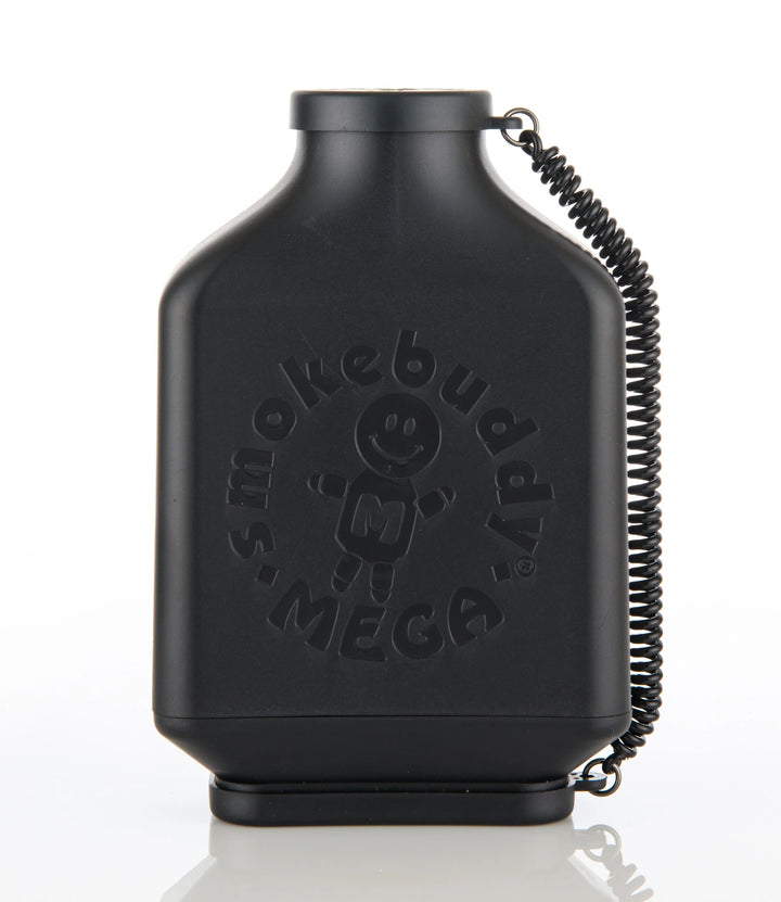 Smoke Buddy MEGA XL air filter in Black, front-facing shot showing textured grip mold and durable plastic housing.