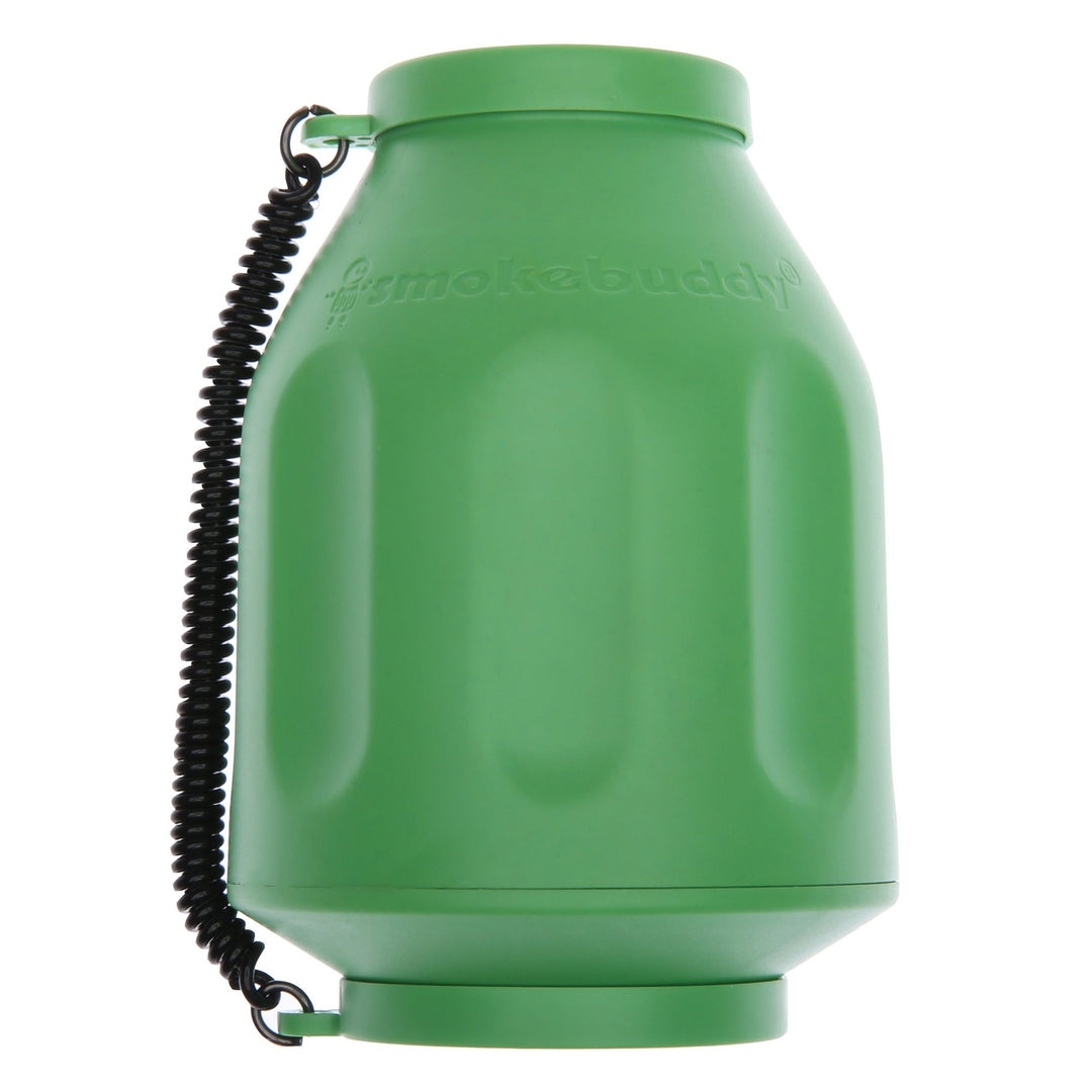 Smoke Buddy Original Personal Air Filter – Light Green full-size reusable odor eliminator with black coiled wrist strap.