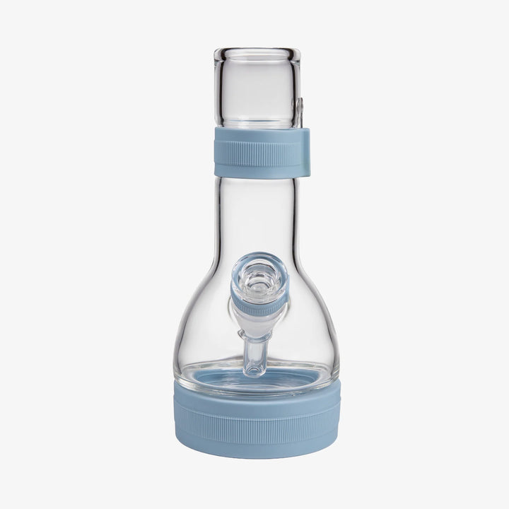 Softglass Core Bong in Cerulean blue, front view with the 14mm bowl seated in the angled downstem