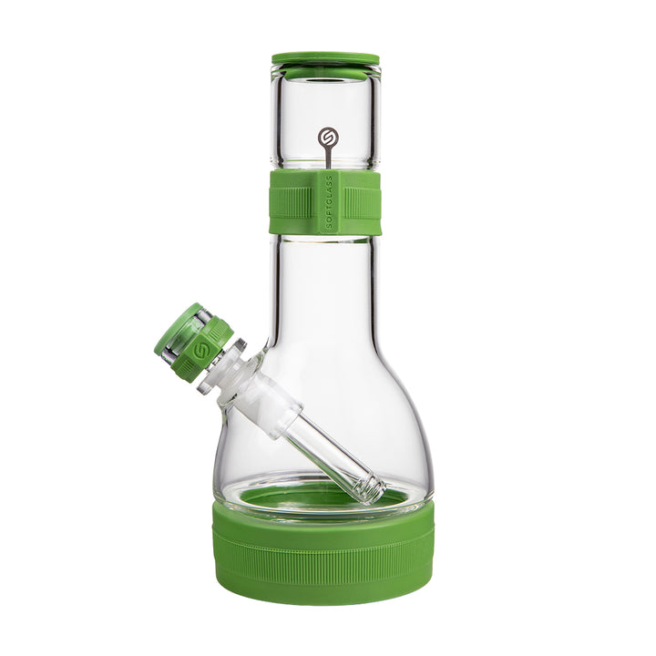 Softglass Core Bong in Pistachio, left side view showing the 9 inch height and angled 14mm joint