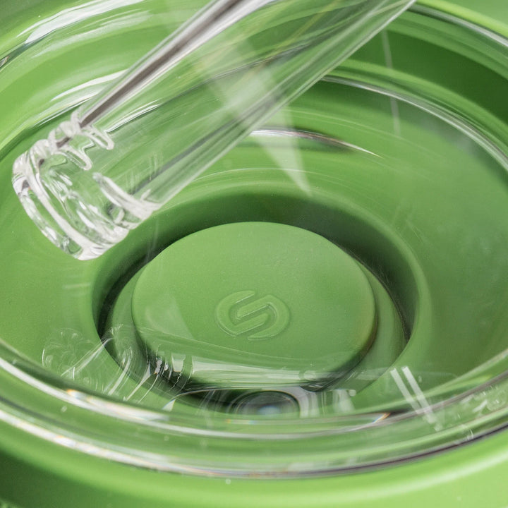 Softglass logo embossed on the Pistachio silicone neck sleeve