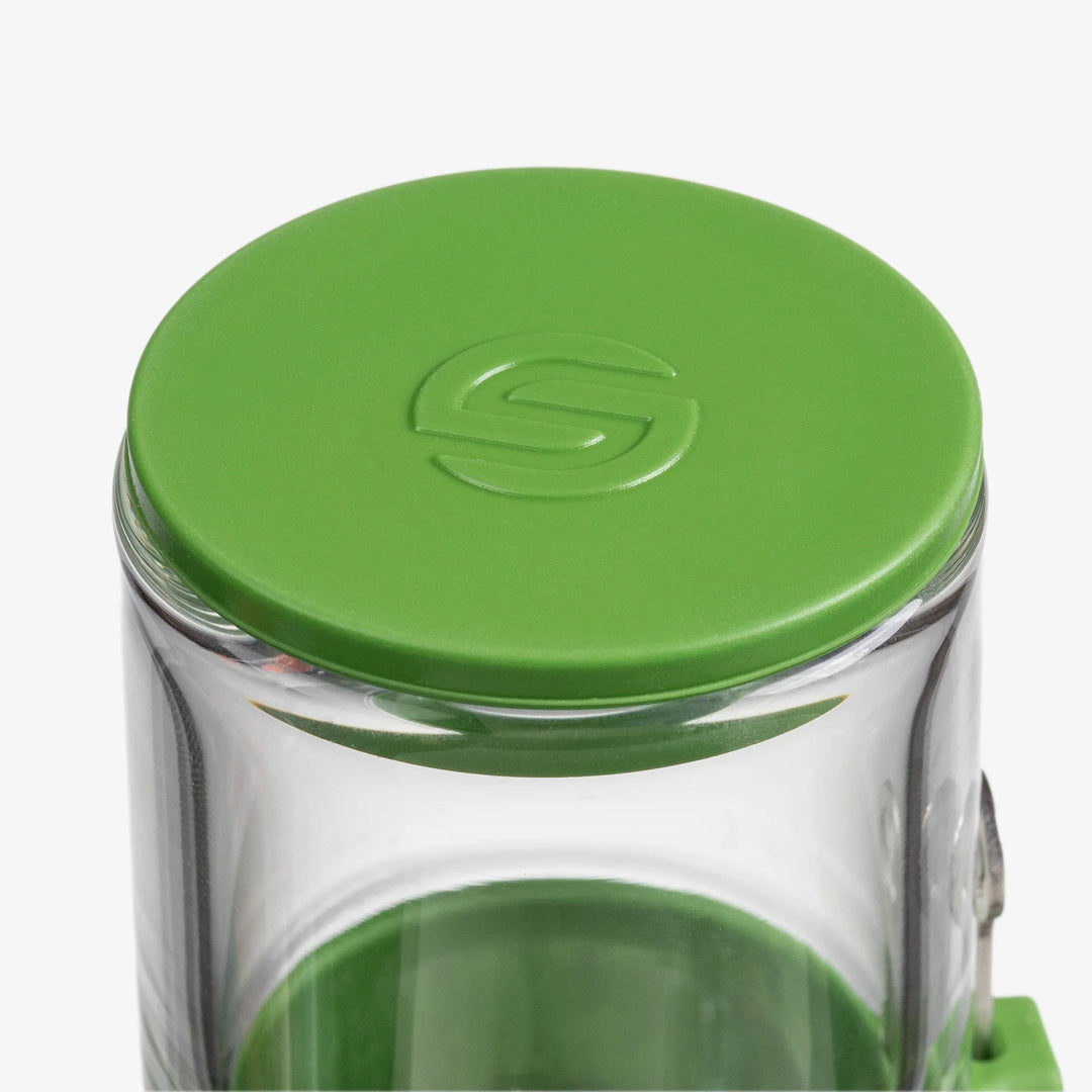 Mouthpiece detail of the Softglass Core Bong showing the borosilicate glass rim above the silicone neck band
