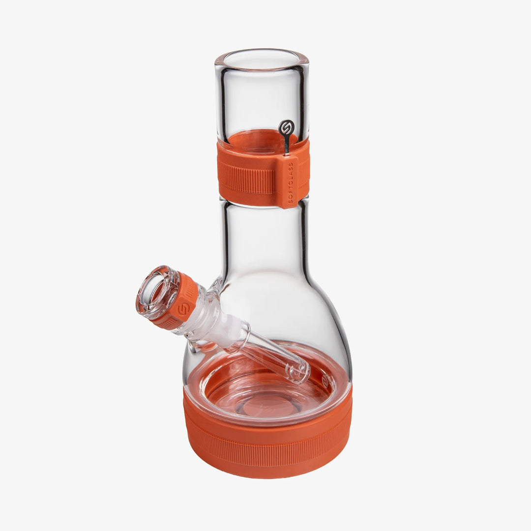 Softglass Core Bong in Sienna, angled top-front-left view showing the silicone neck band and base